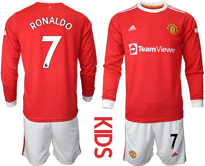 Youth 2021-2022 Club Manchester united home red Long Sleeve #7 Soccer Jersey->customized soccer jersey->Custom Jersey